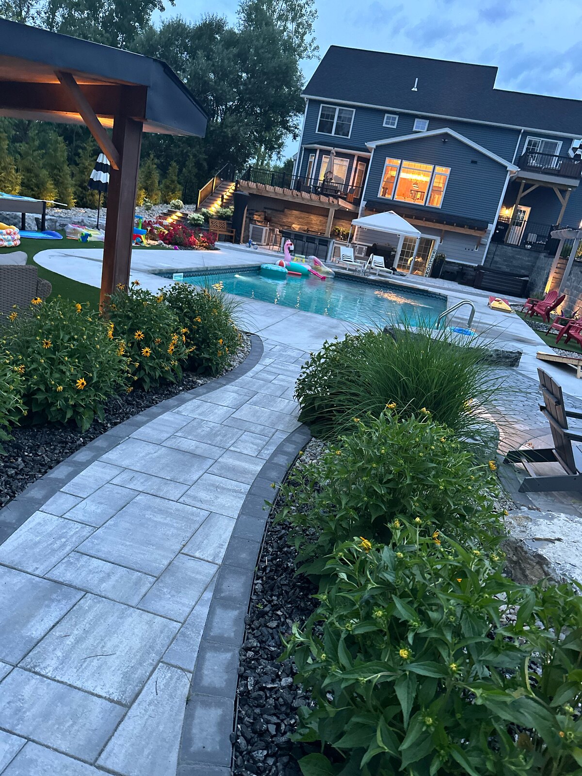 Saltwater pool, paver patio, and outdoor living at 1585 Davis Road