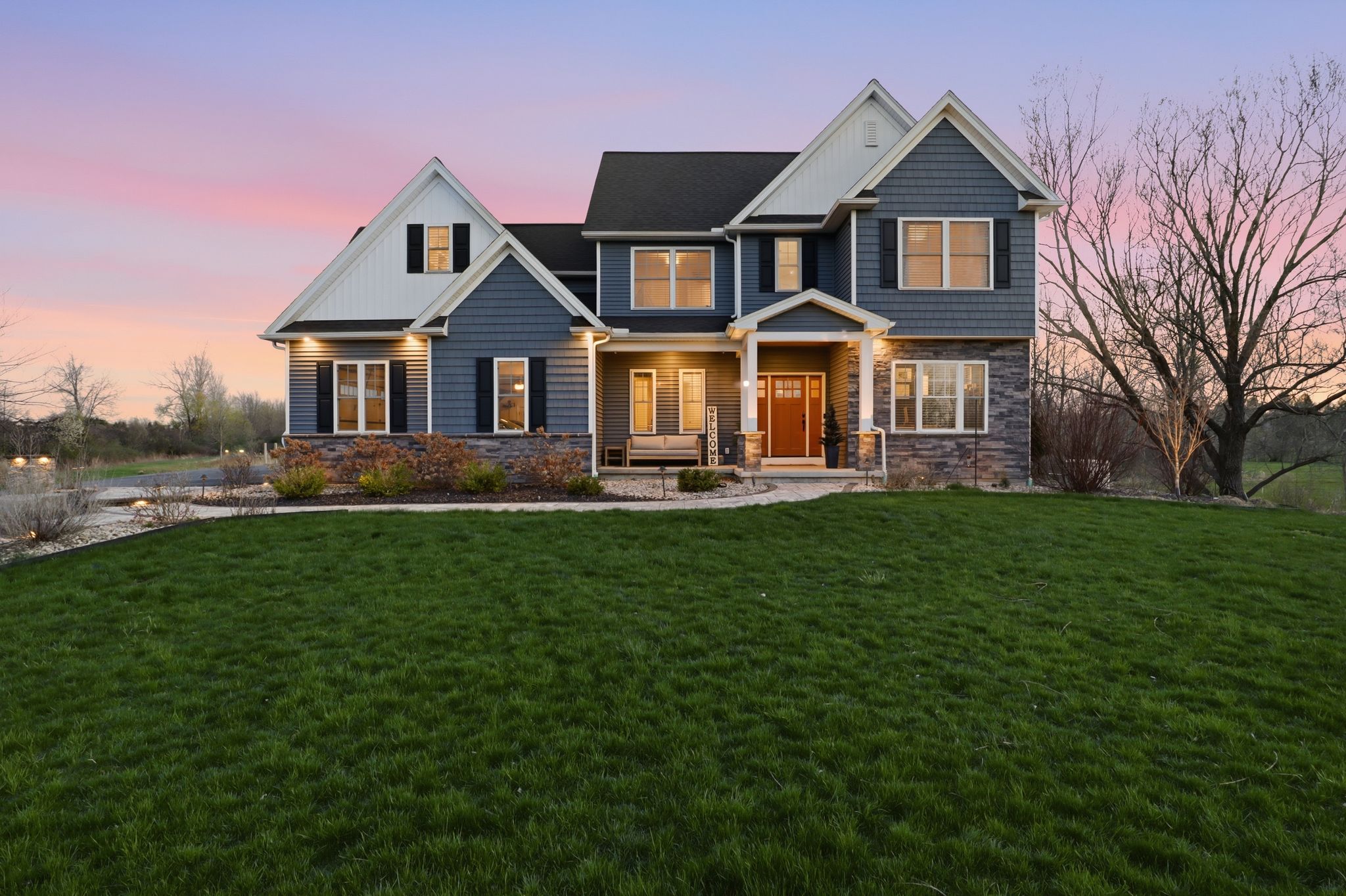 1585 Davis Road estate at twilight